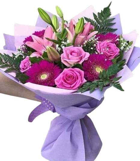 Bouquet en combinacin de Rosas, Gerberas y Lilium