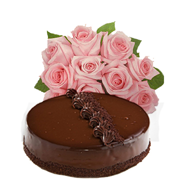 Ramo de 12 Rosas más Torta de Chocolate (15 Personas)